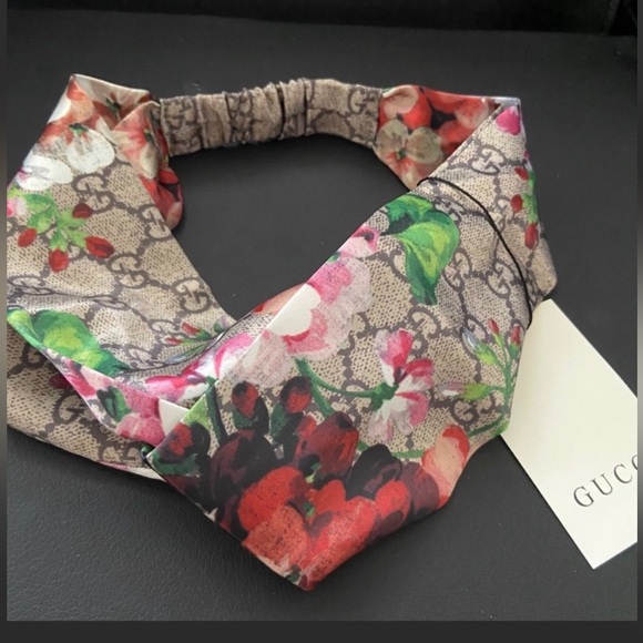 GUCCI Bloom Floral Print Silk Headband - Picture 1 of 2